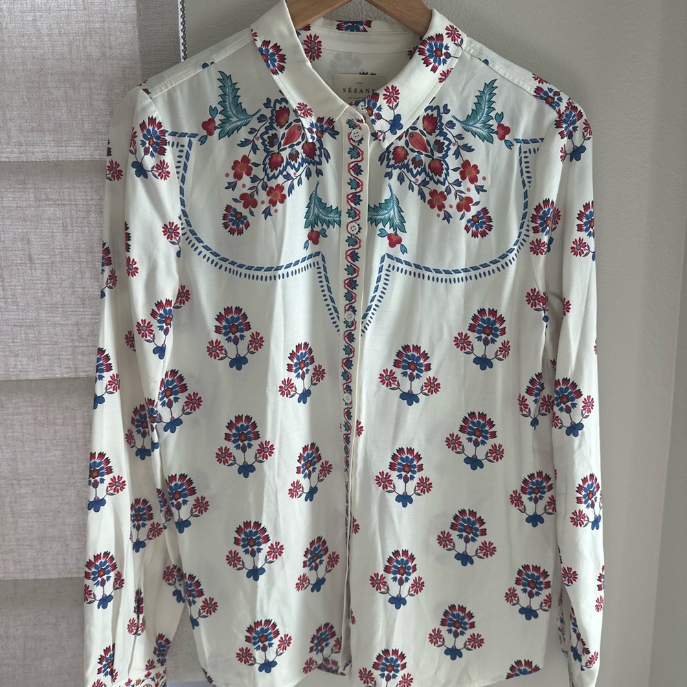 Sezane Floral Printed Long Sleeve Blouse